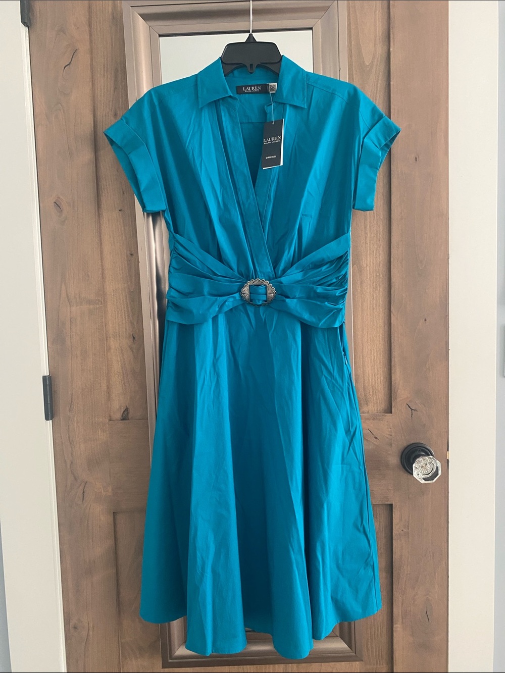 Lauren Ralph Lauren Teal Belted Midi Shirt Dress